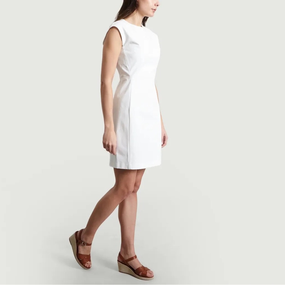 Theory Structured Fitted Cotton Dress Sea Salt White Double Stretch Size 00 NWT